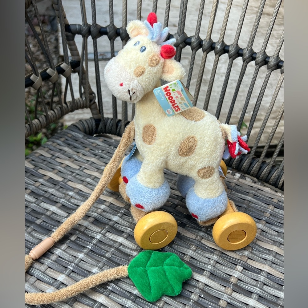 🌟🌟HP🌟🌟 Rare Baby Gund Woodles Gazoo Giraffe Wood Pull Along Toy New Old Stock - Picture 2 of 7